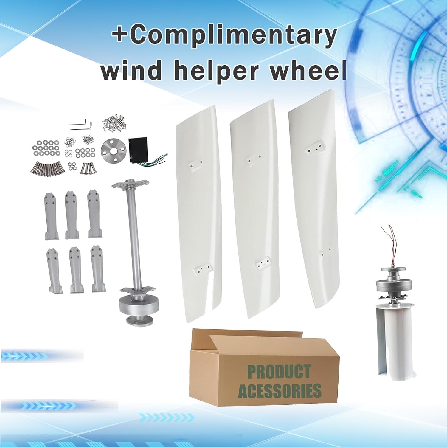 18000W Vertical Wind Turbine Generator Kit for Home, Business & Industrial Energy Supply, Complete with Controller, Efficient Renewable Energy Solution (White, 24V)