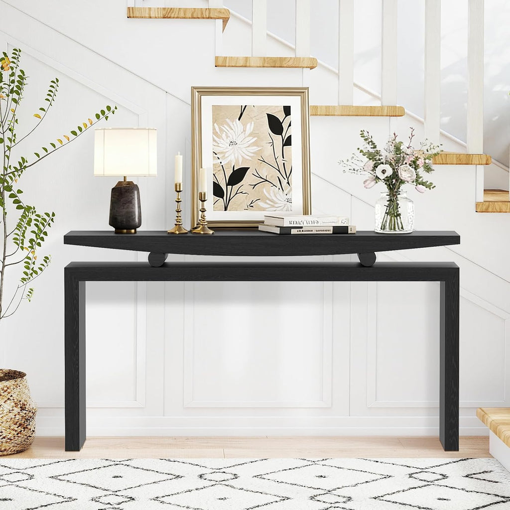 LKTART Modern Black Console Table Solid Wood Sofa Table Behind Couch Hallway Table for Entryway Large Farmhouse Foyer Tables for Living Room Entrance