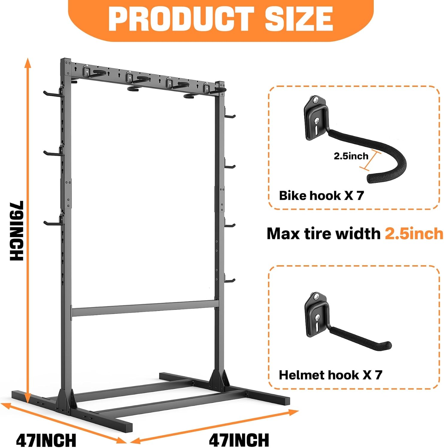 TORACK Freestanding Bike Storage Stand for Garage, Heavy Duty 7 Bikes and 7 Helmets Vertical Bike Storage Stand Floor Bikes Storage Rack