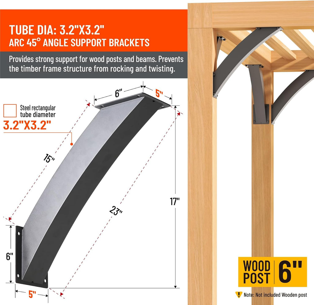 Heavy Duty Integrated Arc 4''x4''(Actual Tube Dia: 3.2''x 3.2'') 45 Degree Angle Support Pergola Brackets Q235-Steel 8Pack