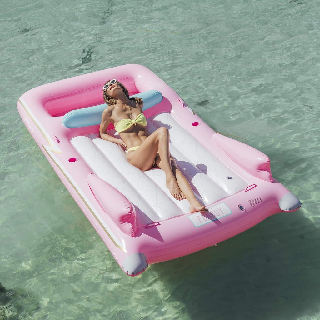 FUNBOY & Malibu Barbie Luxury Inflatable Golf Cart Summer Pool Float + FUNBOY Giant Inflatable Luxury Pink Retro Convertible Classic Sports Car Pool Float