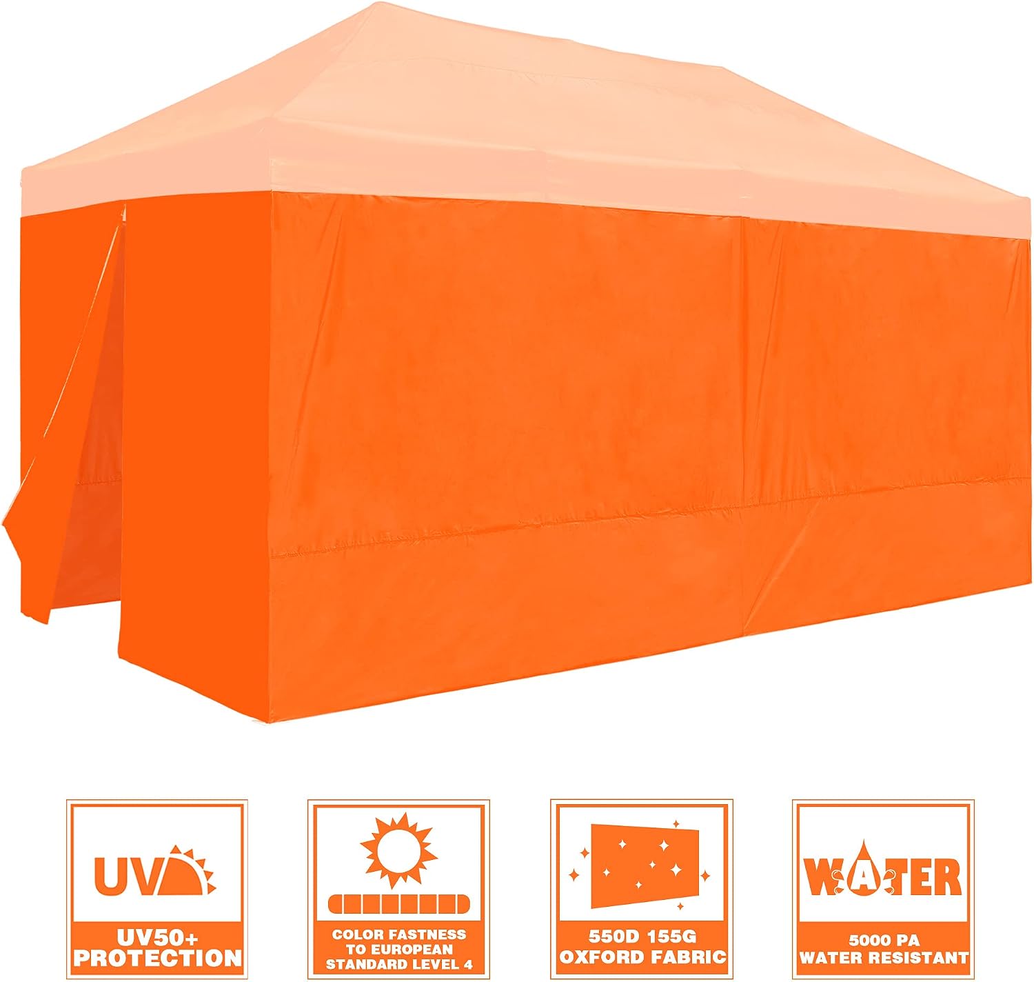 InstaHibit 6 Pack Side Wall for 10x20 Ft EZ Pop Up Canopy Tent UV50+ Zipper 550D (Sidewall Only)