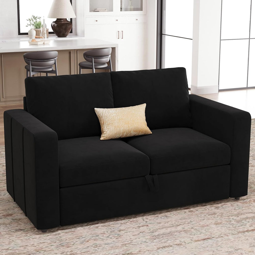 Belffin Modular Sectional Sleeper Sofa with Pull Out Couch Bed Velvet Fabric Loveseat Sleeper Sectional Couch for Living Room Apartment Black