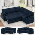85' Chenille Reversible Sectional Sofa w/Pull-Out Bed, Upholstery L-Shaped Couch w/Storage Armrests & Cup Holders, Modern Corner Sofa w/USB Charging Port & Throw Pillow for Living Room, Blue