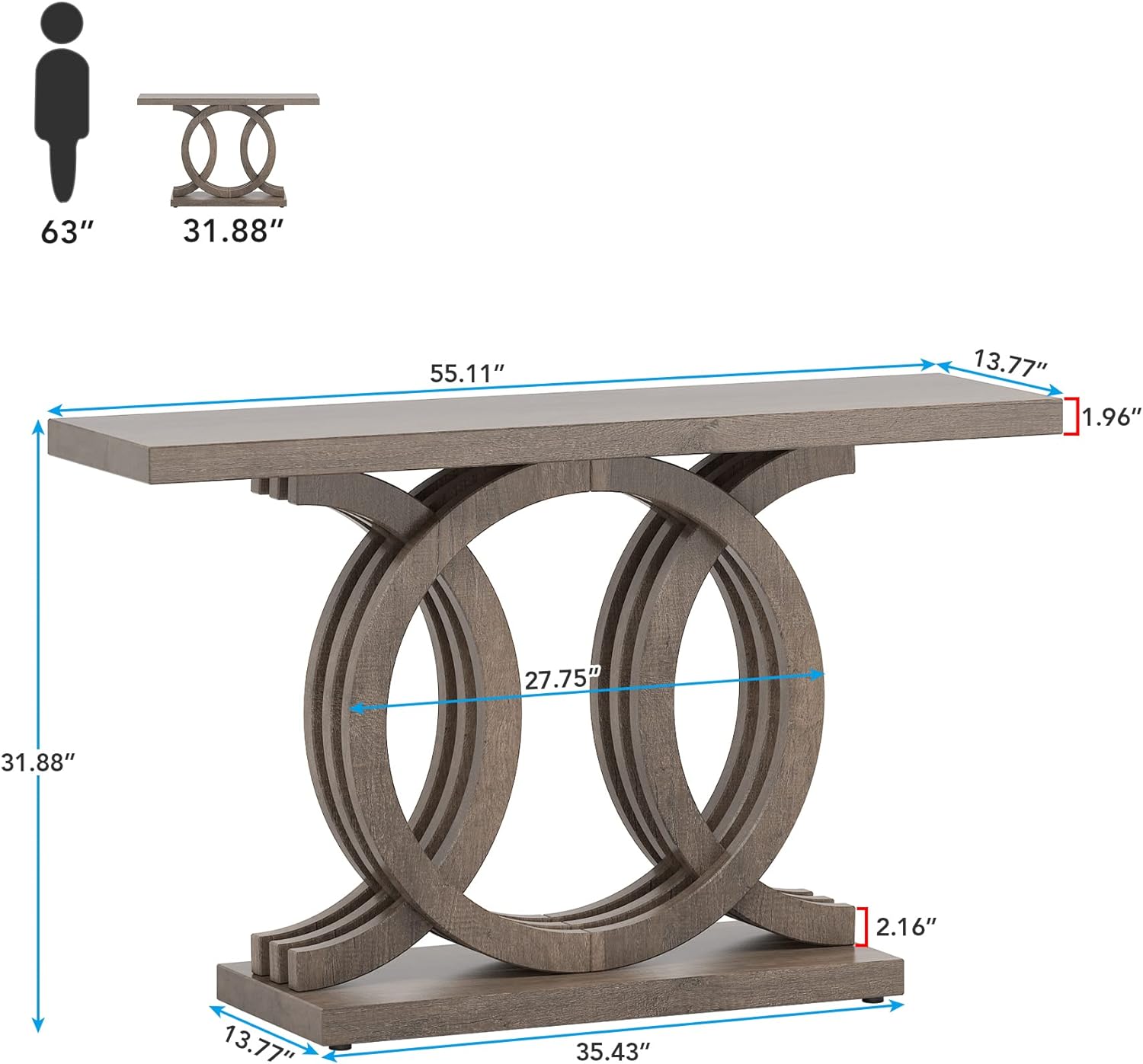 Tribesigns 55 inches Console Table with Unique Base, Vintage Wooden Entryway Sofa Table, Unique Long Accent Hallway Table for Decoration and Organization (Brown)