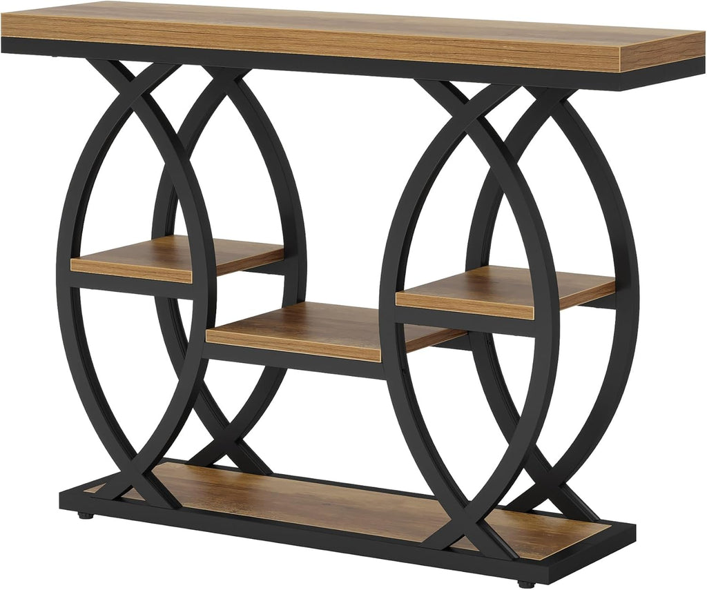 Tribesigns 39.4' Console Table, Industrial 4-Tier Sofa Table Entryway Table with Storage Shelves, Narrow Wood Accent Tables with Metal Frame for Small Spaces, Hallway, Foyer, Brown