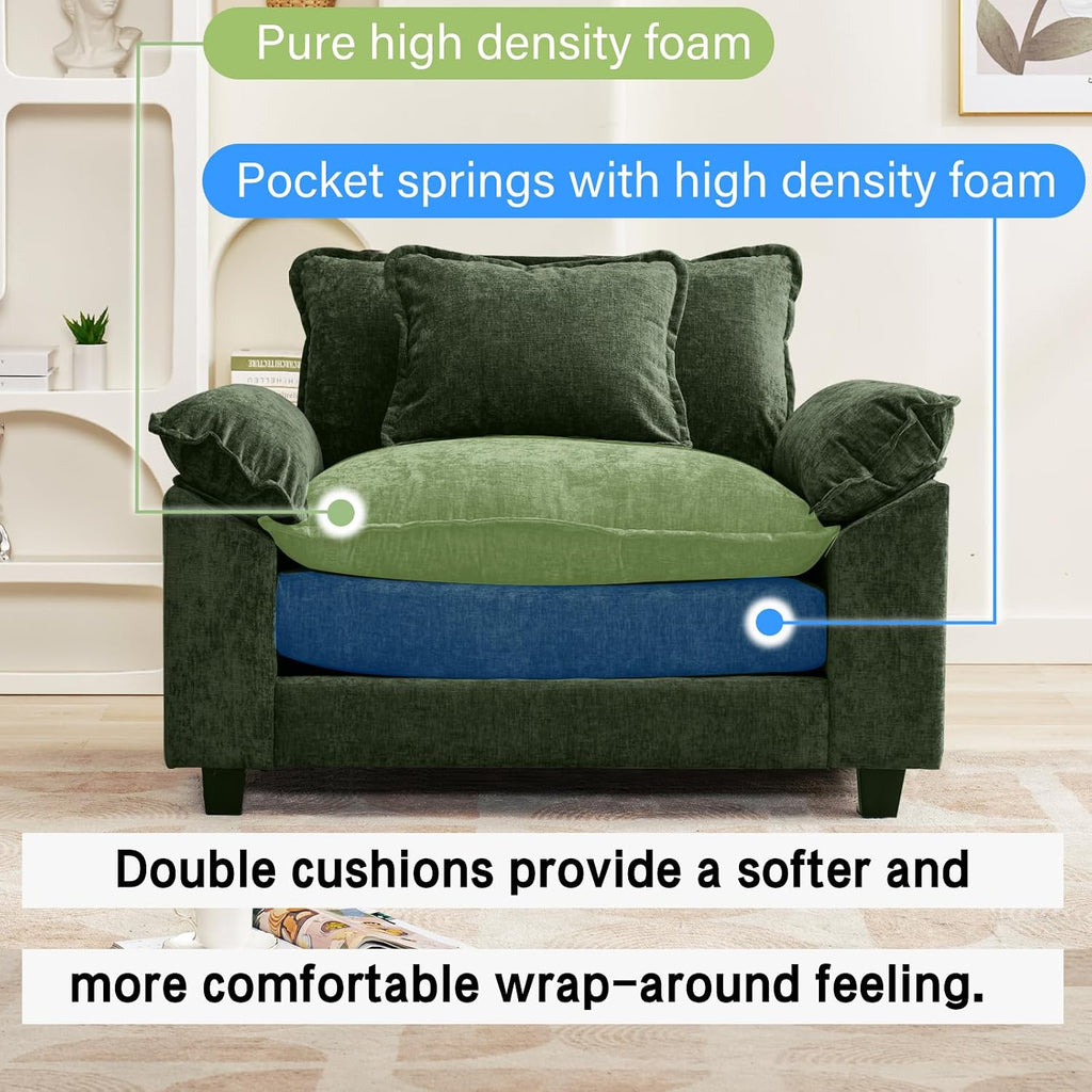 Oprisen Modular Sectional Sofa, Comfy Cloud Couch Sectional Sofa, Chenille Sofa Sleeper Deep Seat Sofa with Throw Pillows for Living Room (Green, 53'- Single Seat)