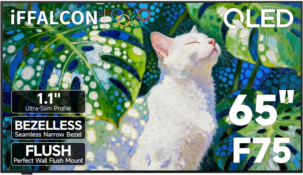 iFFALCON 65-Inch Class QLED 4K Smart TV, Ultra-Slim Picture Frame TV, 144Hz, HDR, Art Mode w/AI Art, Wide Color Gamut, Dolby Vision IQ, Dolby Atmos, Google Assistant Voice Remote(65F75, 2025 Model)