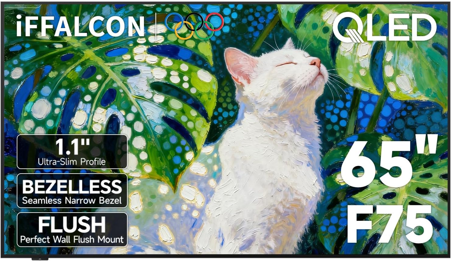 iFFALCON 65-Inch Class QLED 4K Smart TV, Ultra-Slim Picture Frame TV, 144Hz, HDR, Art Mode w/AI Art, Wide Color Gamut, Dolby Vision IQ, Dolby Atmos, Google Assistant Voice Remote(65F75, 2025 Model)