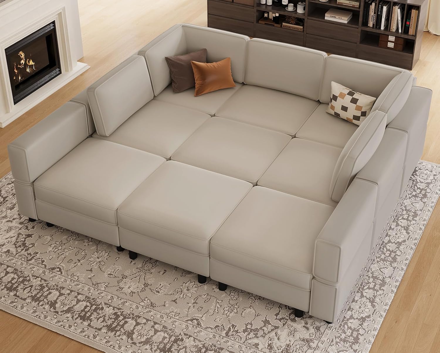 Belffin 88.6' 9 Seat Modular Sectional Sofa,Comfy Couch with Deep Storage Seat,Convertible Modular Sleeper Sofa with Movable Ottoman Chaise,Upholstered Sectional Couches for Living Room,Grey Velvet