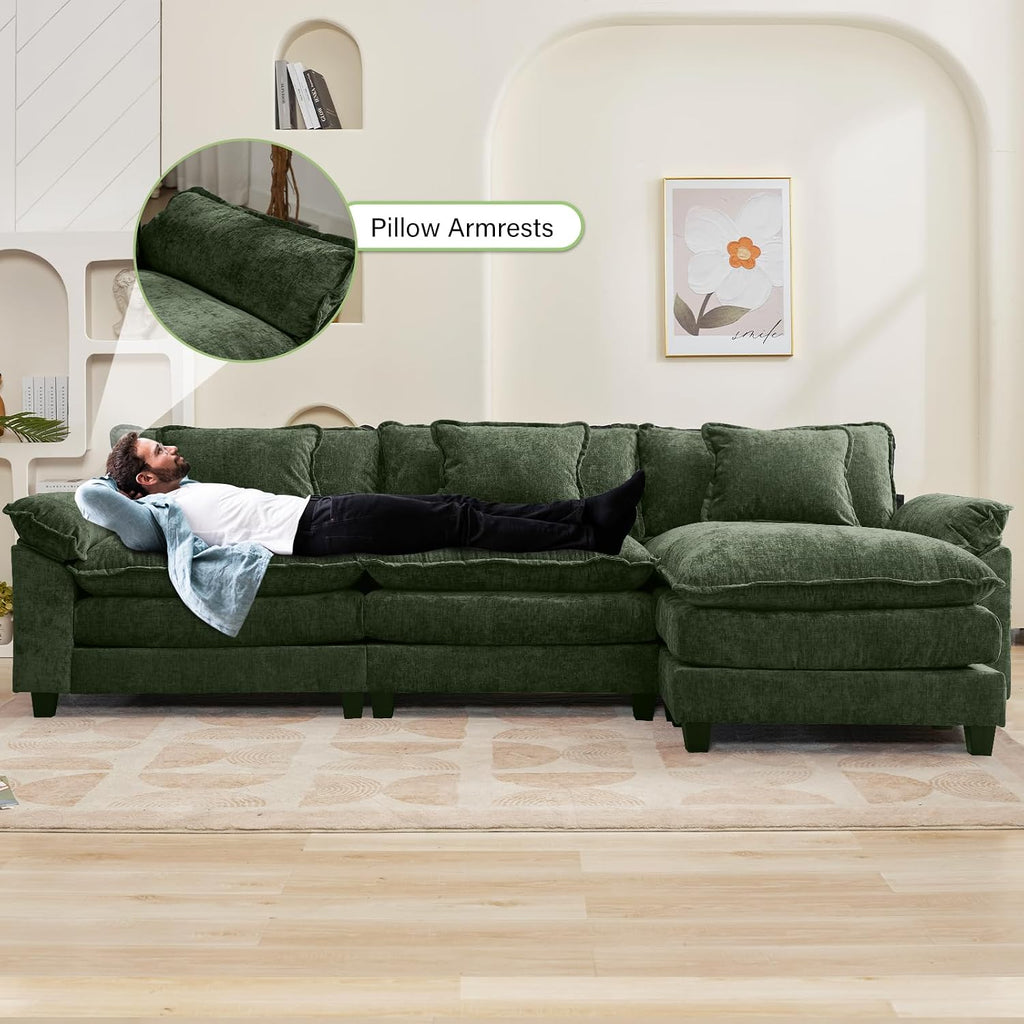 Oprisen 120' Modular Sectional Sofa, Comfy Cloud Couch Sectional Sofa with Ottoman, Chenille Sofa Sleeper Deep Seat Sofa with Throw Pillows for Living Room (Green, 120'- L Shape)