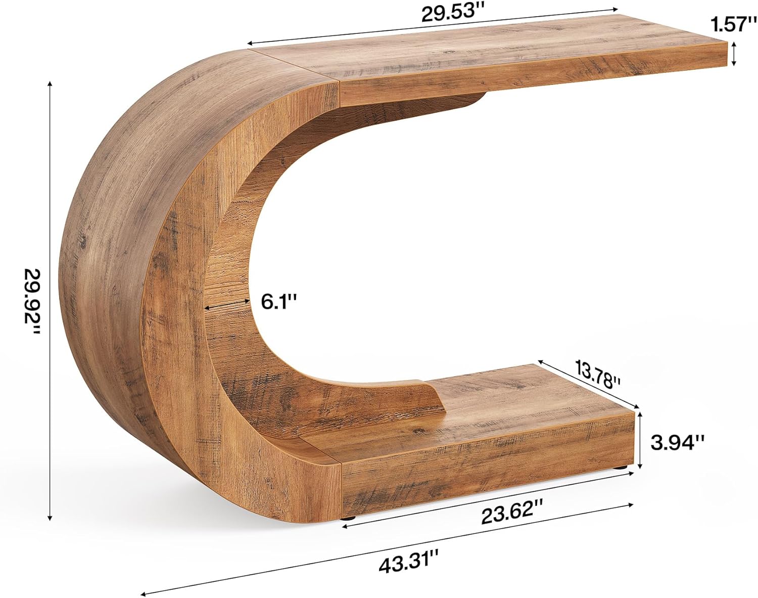 LITTLE TREE 43.3 Inches Farmhouse Console Table, 2-Tier C-Shaped Sofa Table Behind The Couch, Wooden Entryway Table Narrow Hallway Foyer Table for Living Room, Entrance, Brown