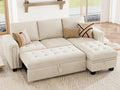 Belffin Sectional Sleeper Sofa with Pull Out Couch Bed Modular Sectional Sofa with Storage Velvet L Shaped Couch Sleeper Bed Beige