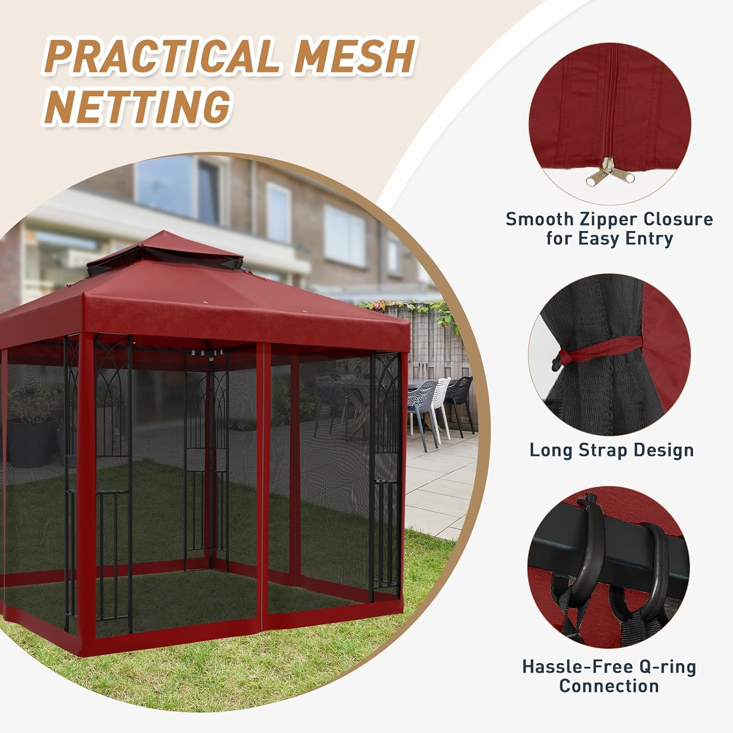 8x8 Outdoor Gazebo Tent with Netting and Corner Shelves, Double Roof Patio Gazebo with Soft Fabric Top, Outdoor Pavilion for Backyard Patio Garden Lawn, Red