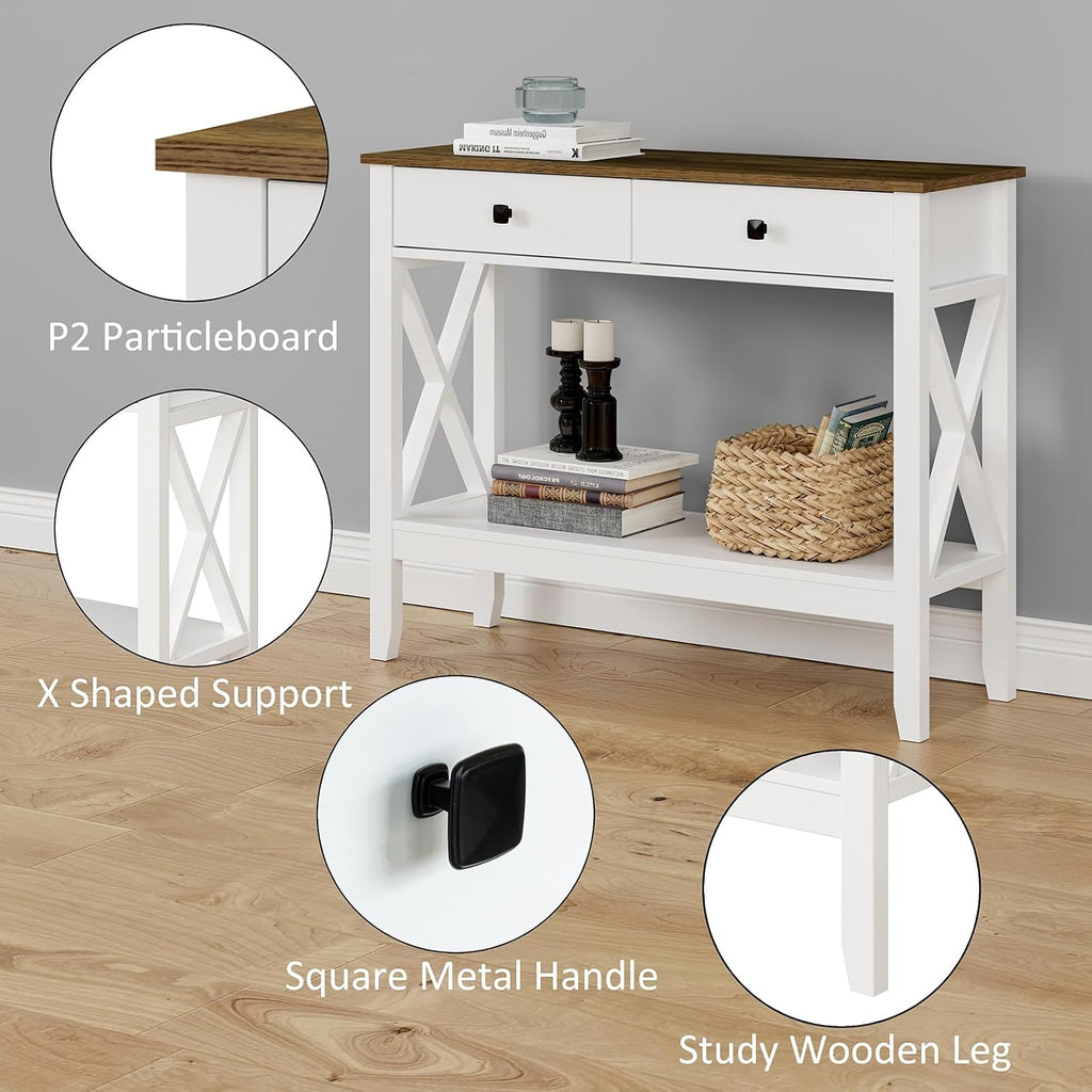 Lomojo Console Table,Sofa Table 13.8' D x 39.37' W x 31.5' HEntryway Table with 2 Drawers Storage Shelve Foyer Table for Entryway Farmhouse Hallway Tables (White)