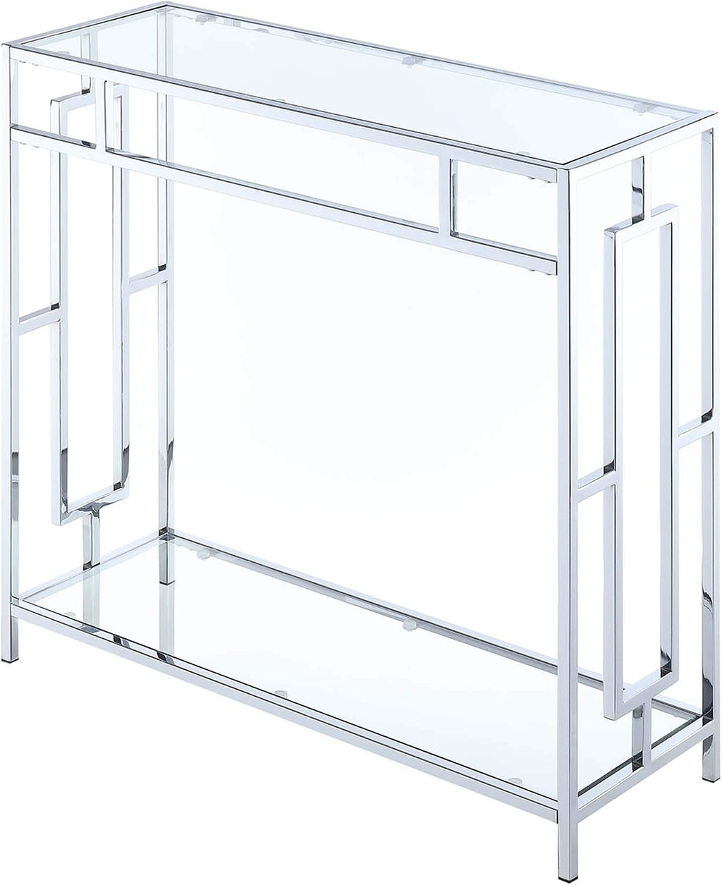 Convenience Concepts Town Square Chrome Glass Hall Table 31.5' - Modern Sofa Table with Storage Shelf, Entryway Table for Living Room, Bedroom, Bathroom, Glass/Chrome