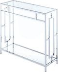 Convenience Concepts Town Square Chrome Glass Hall Table 31.5' - Modern Sofa Table with Storage Shelf, Entryway Table for Living Room, Bedroom, Bathroom, Glass/Chrome