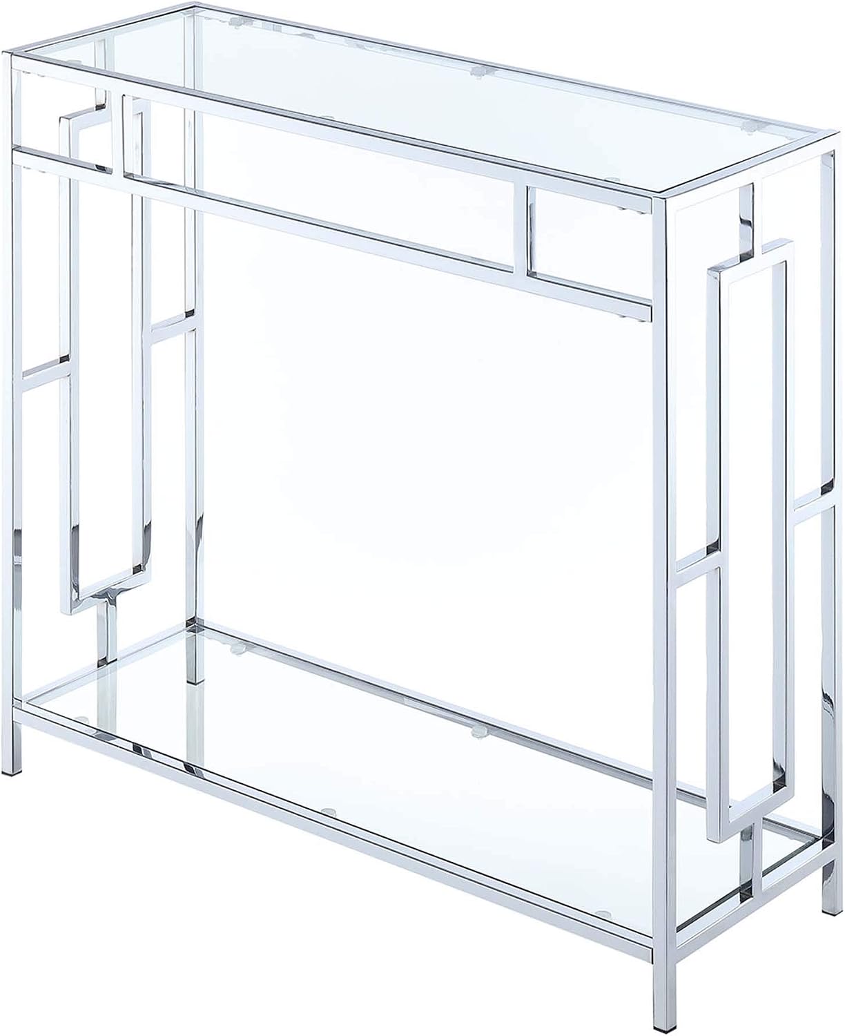 Convenience Concepts Town Square Chrome Glass Hall Table 31.5' - Modern Sofa Table with Storage Shelf, Entryway Table for Living Room, Bedroom, Bathroom, Glass/Chrome