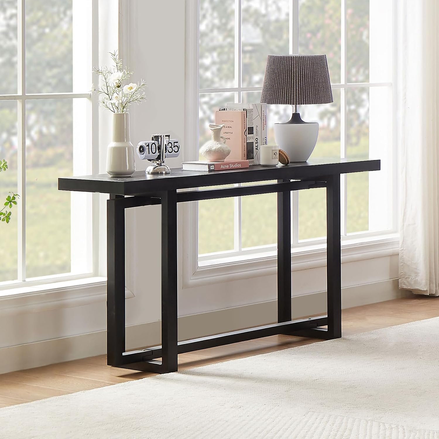 LKTART 59.05-Inch Long Behind Couch Sofa Table for Living Room, Farmhouse Console Table with Storage, Narrow Accent Entryway Tables for Hallway Entrance Foyer (Black)