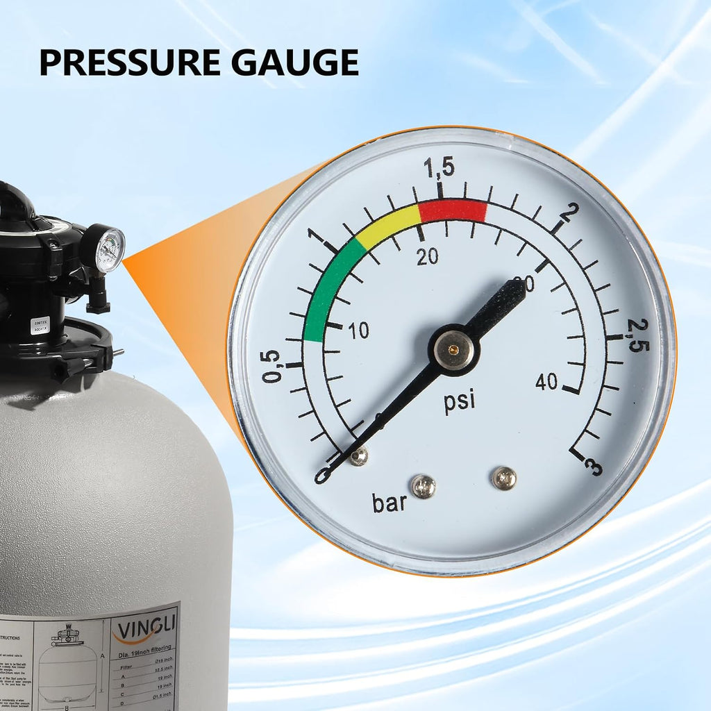 (24H Timer) VINGLI 19 in Sand Filter Pump with 24-Hour Timer, 3962 GPH 1 HP Heavy Duty Pool Filter Pump with 7-Way Valve for Above Ground & Inground Pools Up to 18000 Gallons