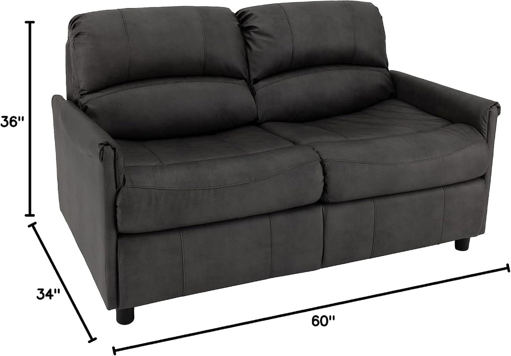 RecPro Charles Collection 60' RV Hide A Bed Loveseat | Sleeper Sofa With Memory Foam Mattress | Pull Out Couch | Living Room (Slideout) Furniture | Gunmetal