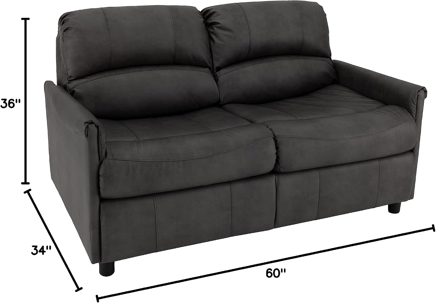 RecPro Charles Collection 60' RV Hide A Bed Loveseat | Sleeper Sofa With Memory Foam Mattress | Pull Out Couch | Living Room (Slideout) Furniture | Gunmetal