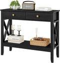 Lomojo Console Table,Sofa Table 13.8' D x 39.37' W x 31.5' HEntryway Table with 2 Drawers Storage Shelve Foyer Table for Entryway Farmhouse Hallway Tables (Black)