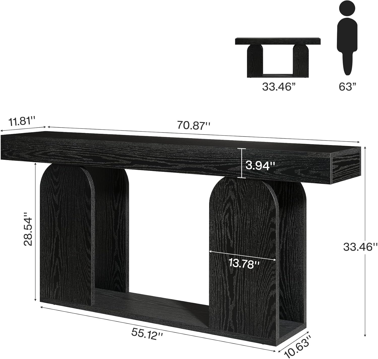 Tribesigns Farmhouse Wood Console Table, 70.9-Inch Entryway Accent Table with U-Shaped Base, 2-Tier Extra Long Sofa Tables for Entrance, Hallway, Living Room (Black)
