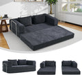 5-in-1 Convertible Folding Sofa Bed, 79' Queen Chenille Boneless Couch with Removable Armrests, No Assembly Loveseat Sleeper Sofa, Modular Futon Couch for Living Room & Bedroom (Black)