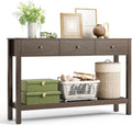 Gizoon Sofa Table with 3 Drawers, Modern Accent Console Table with Open Shelf, Large Storage Space, for Living Room, Front Hall, Entrance Hall, Study Room, Dark Brown