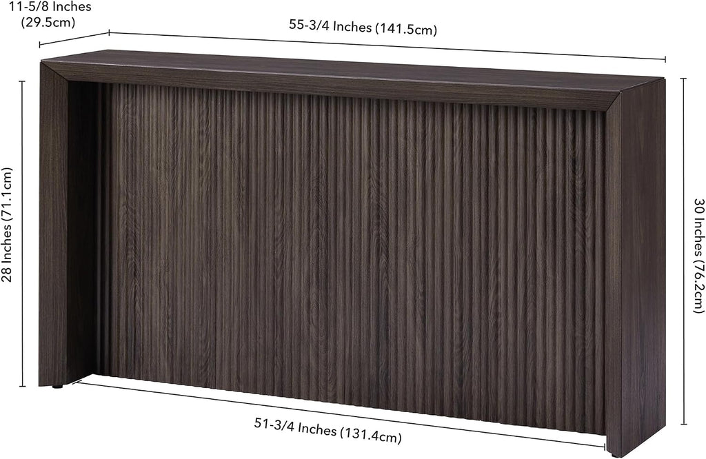 Henn&Hart 56' Fluted Rectangular Console Table Ribbed Entryway Table, Sofa Table for Entryway, Living Room, Couch, Hallway, or Office, Rich Brown