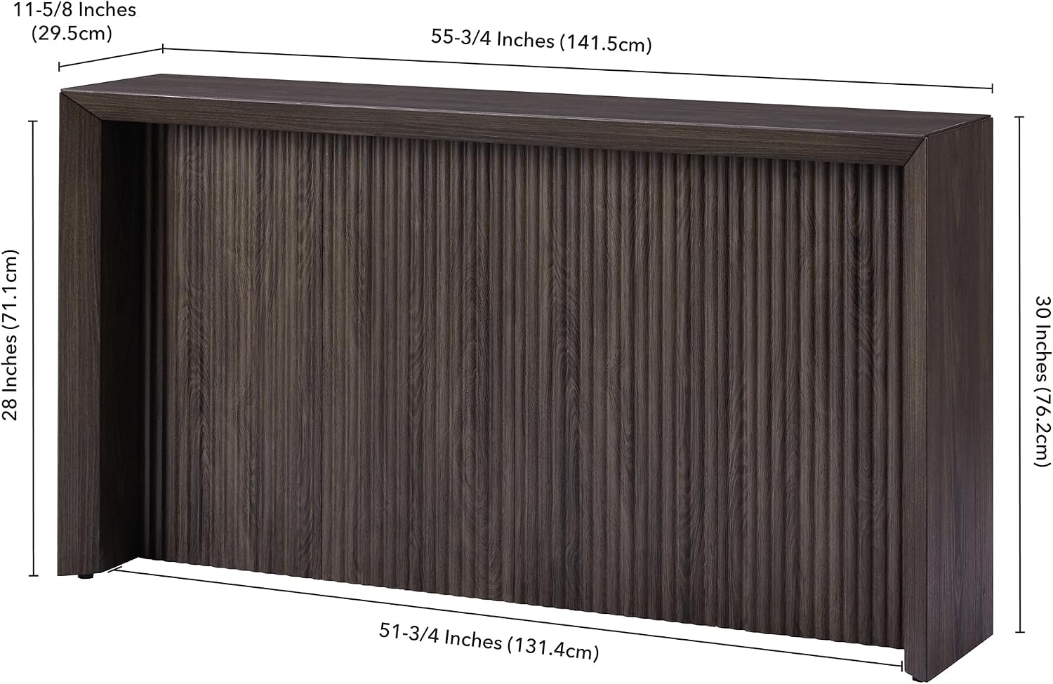 Henn&Hart 56' Fluted Rectangular Console Table Ribbed Entryway Table, Sofa Table for Entryway, Living Room, Couch, Hallway, or Office, Rich Brown