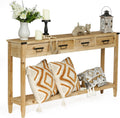 RUSTOWN Farmhouse Console Table with 4 Drawer, 60' Long Rustic Entryway Table with Open Storage Shelves and Handmade Metal Handle, Narrow Foyer Sofa Table for Living Room, Entryway, Hallway(Natural)