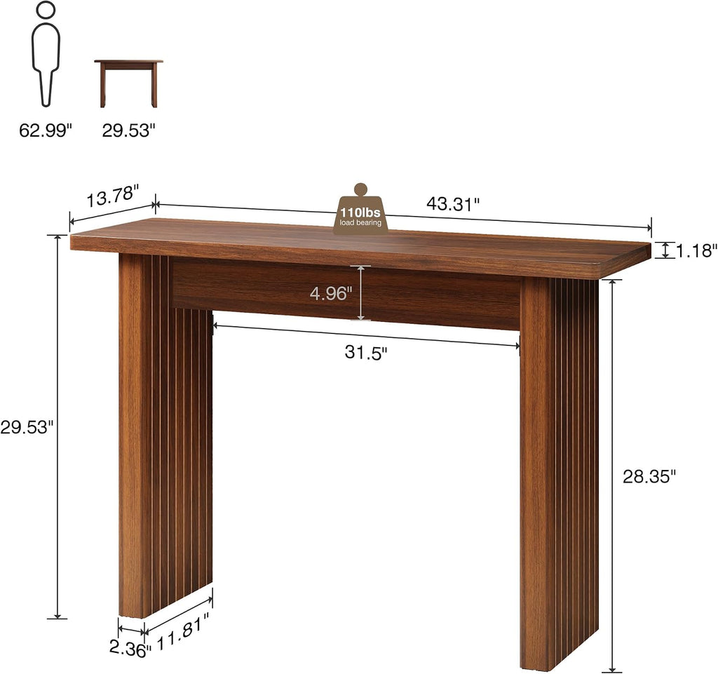 Fluted Entryway Console Table, Wooden Rectangular Sofa Table for Entrance, Narrow Wood Entryway Small Long Entry Table for Hallway, Living Room (Walnut)