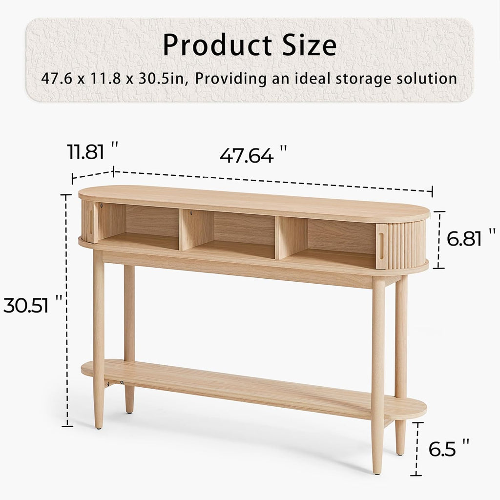 LINSY Fluted Console Table with Storage, Entryway Table Wood Entrance Tables for Front Door, Behind Couch Sofa Table with Shelves, Foyer Tables for Hallways, Living Room Boho Furniture, Light Wood