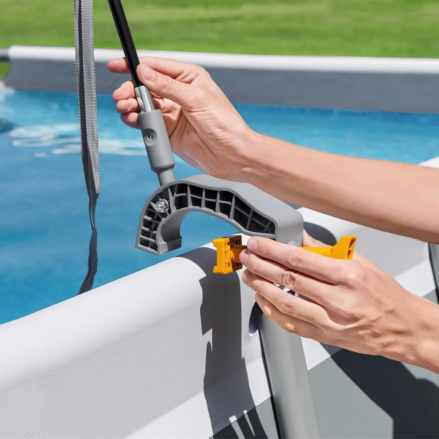 Bestway Flowclear Pool Canopy for 6' 11' to 11' 2' Above Ground Outdoor Oval or Rectangular Swimming Pools with UPF 40 Plus Sun Protection, Gray