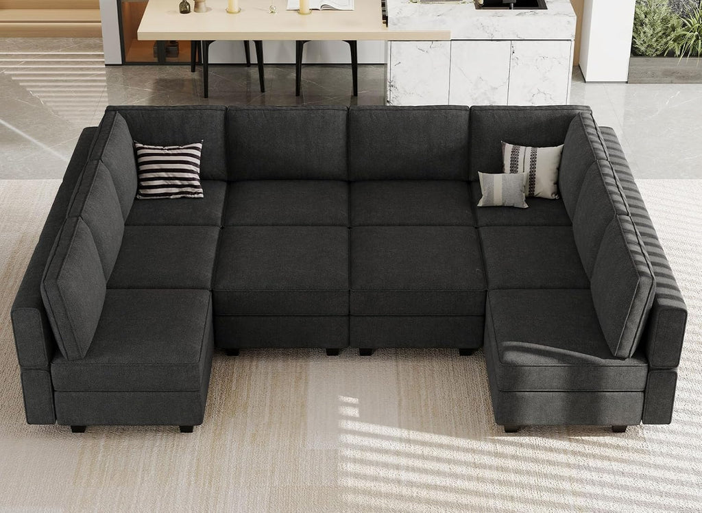 Belffin Oversized U Shaped Sofa Modular Sectional Couch Sleeper Sofa with Storage Convertible Sofa Set Large Sectional Sleeper Black