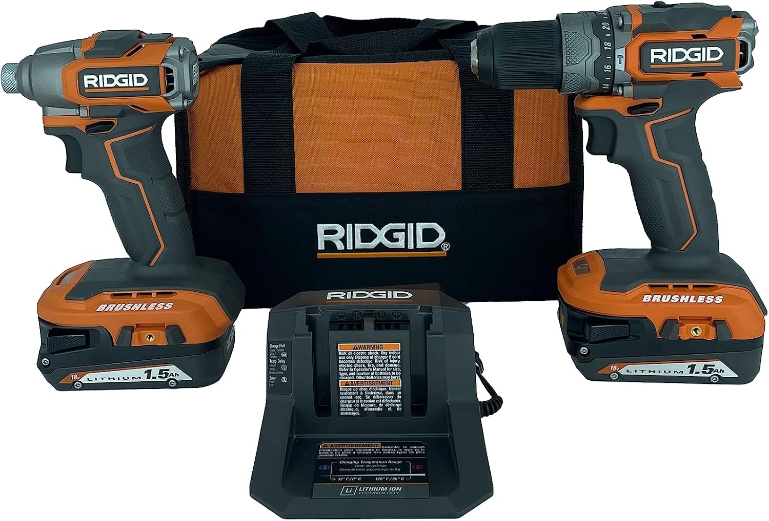 RIDGID 18V Brushless Sub-Compact Cordless 1/2-inch Hammer Drill and Impact Driver Combo Kit - R9781