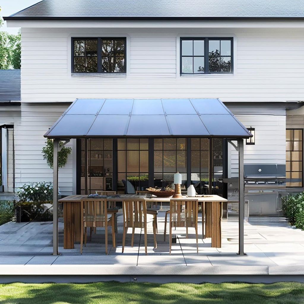 10' x 10' Outdoor Pergola Gazebo, Wall-Mounted Lean to Metal Awning Gazebo with Roof, Large Heavy Duty Garage Top Tent for Patio, Decks, Backyard