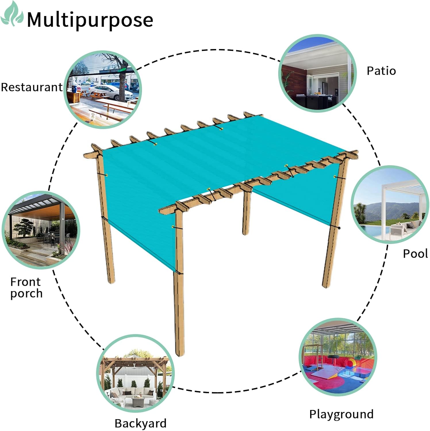 SunnyRoyal Pergola Shade Canopy Cover Waterproof 8' x 4' Replacement Shade Cloth Sail Panelfor Pergola Canopy Outdoor Privacy Patio Porch with Grommets Weighted Rods (Turquoise Green)