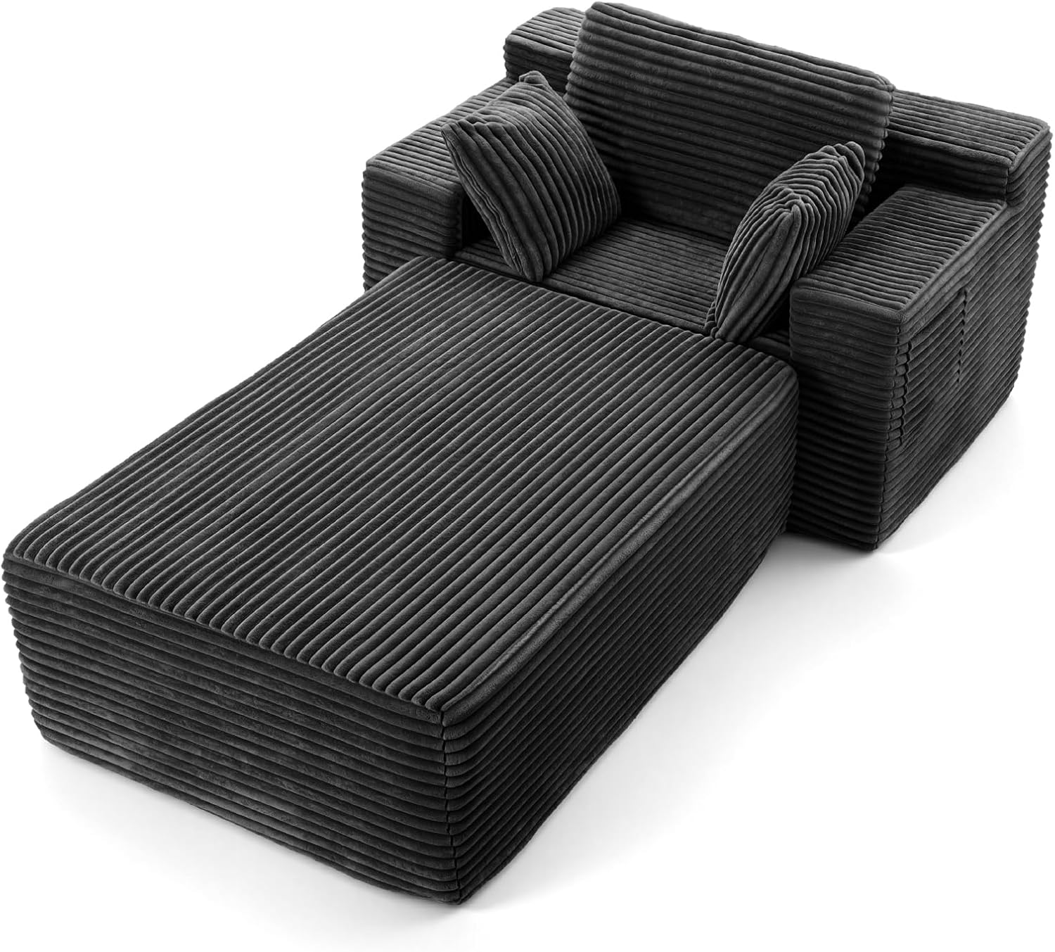 67' Oversized Chaise Lounge Chair Indoor with Ottoman and Double Side Pockets, Corduroy Deep Seat Couch, Boneless Couches for Living Room, No Assembly, Grey