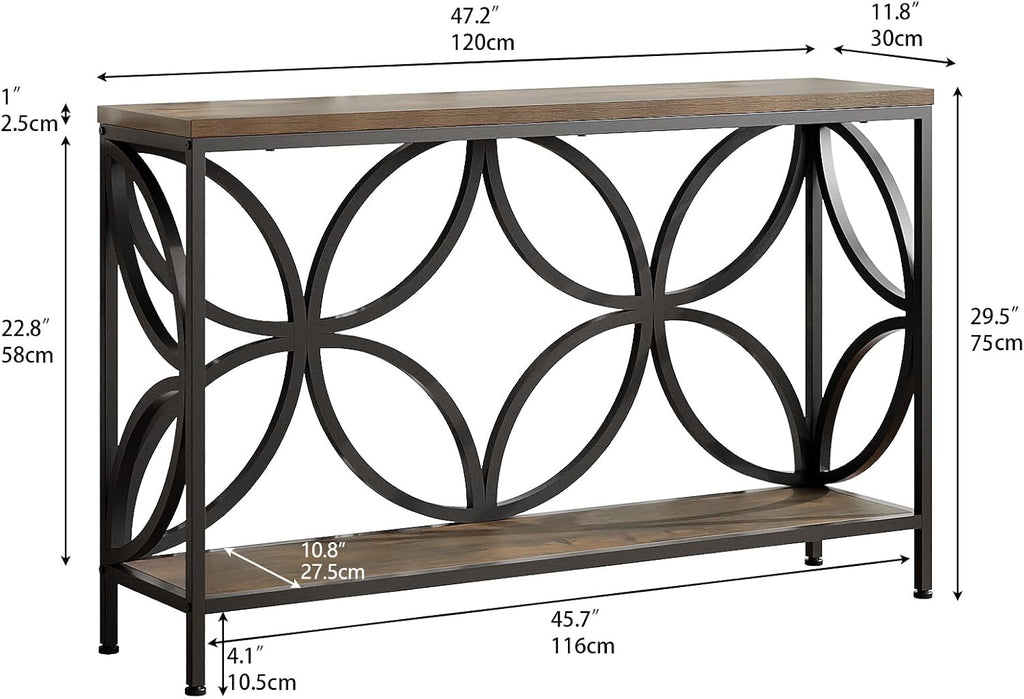 GiftGo Narrow Sofa Table 47.2 Inch, Industrial Sofa Table Behind Couch, Vintage Entry Console Table with Storage for Entryway, Living Room, Foyer, Elegant Design (Rustic Brown, 47.2)