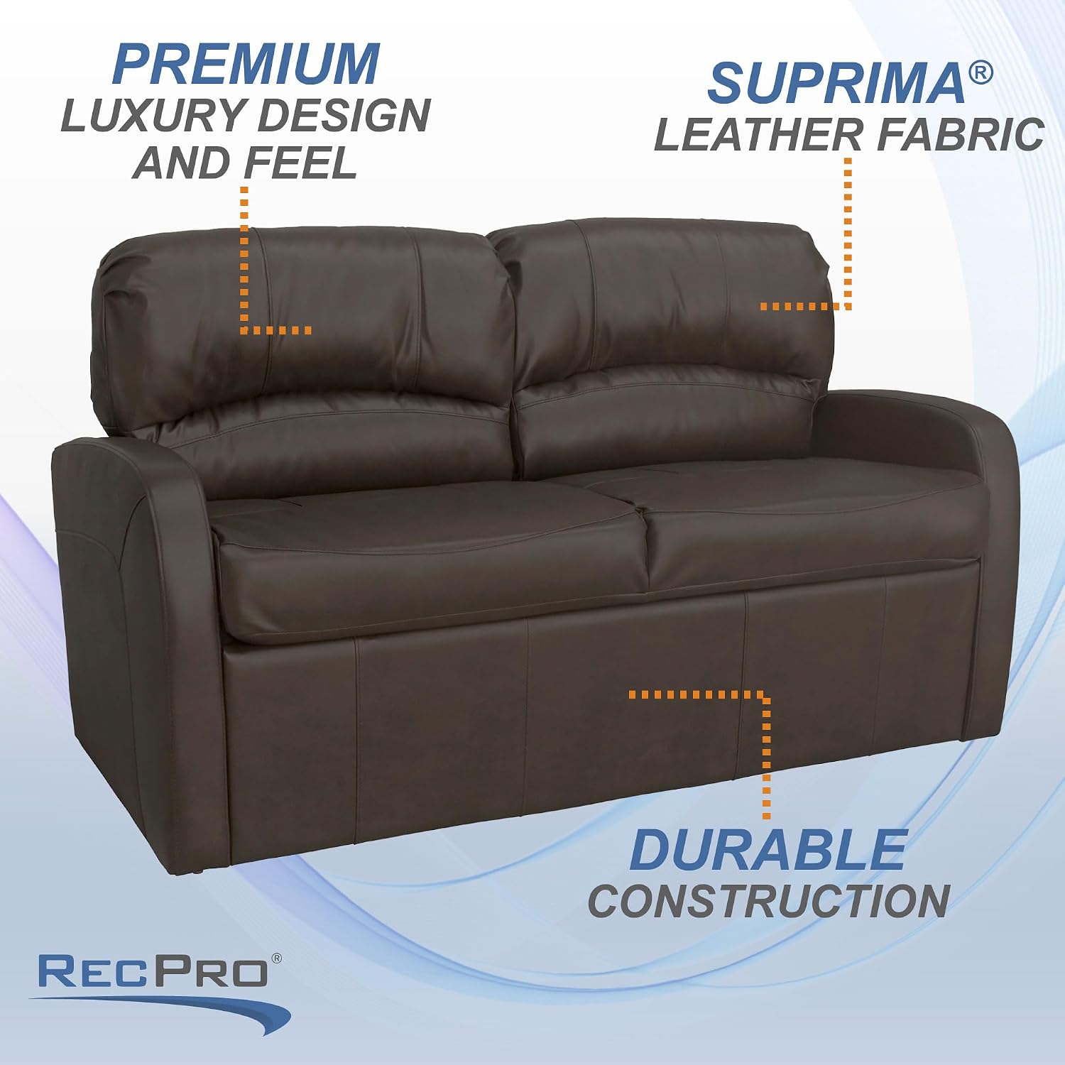RecPro Charles Collection 60' RV Jack Knife Sofa w/Arms | Sleeper Sofa | Couch | Living Room (Slideout) Furniture | Camper | Chestnut