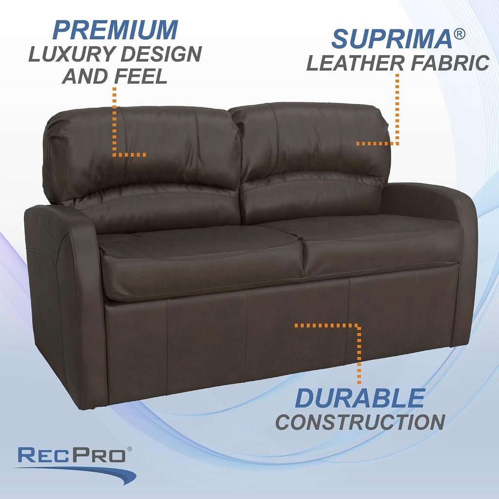 RecPro Charles 65' Jack Knife RV Sleeper Sofa with Arms | RV Furniture | Zero Wall Hugger (Chestnut)