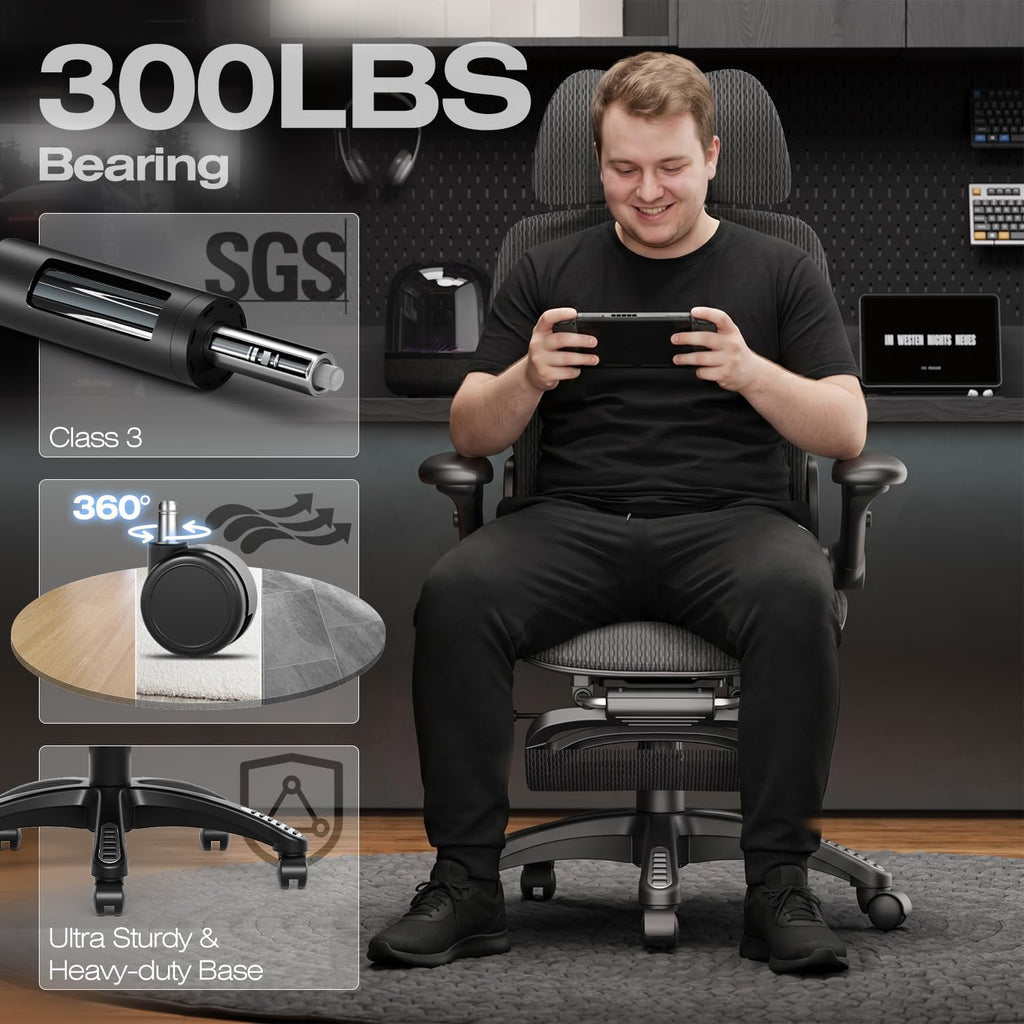 ELABEST X100 Ergonomic Mesh Office Chair with Footrest, Big and Tall Hone Desk Chair with 5D Flip-Up Arms, Adjustable 3D Lumbar Support,Gaming & Executive Computer Chairs (Night Reaper)