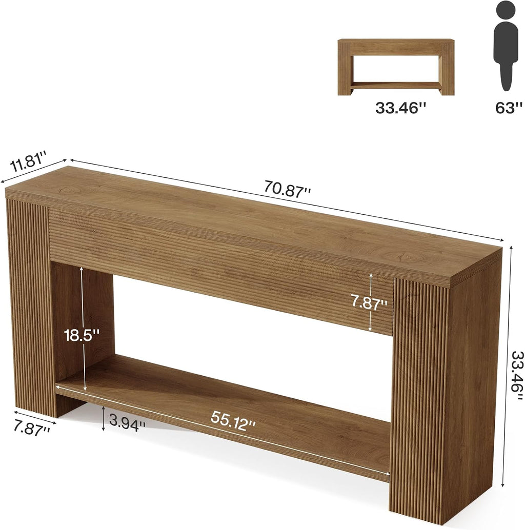 Tribesigns 70.9-Inch Console Tables for Entryway, Narrow Wooden Long Sofa Table Behind the Couch, Farmhouse Fluted Hallway Accent Table for for Living Room, Entrance, Foyer (Light Brown)
