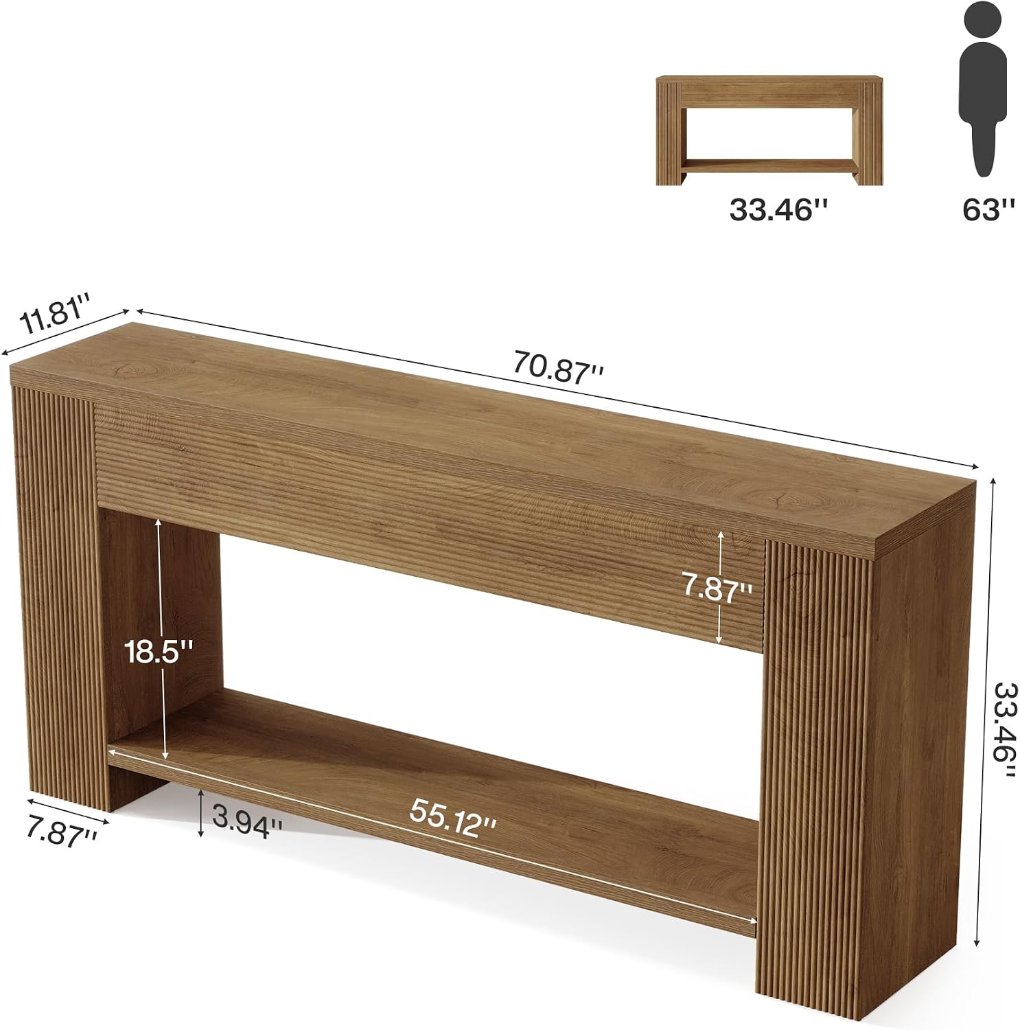 Tribesigns 70.9-Inch Console Tables for Entryway, Narrow Wooden Long Sofa Table Behind the Couch, Farmhouse Fluted Hallway Accent Table for for Living Room, Entrance, Foyer (Light Brown)