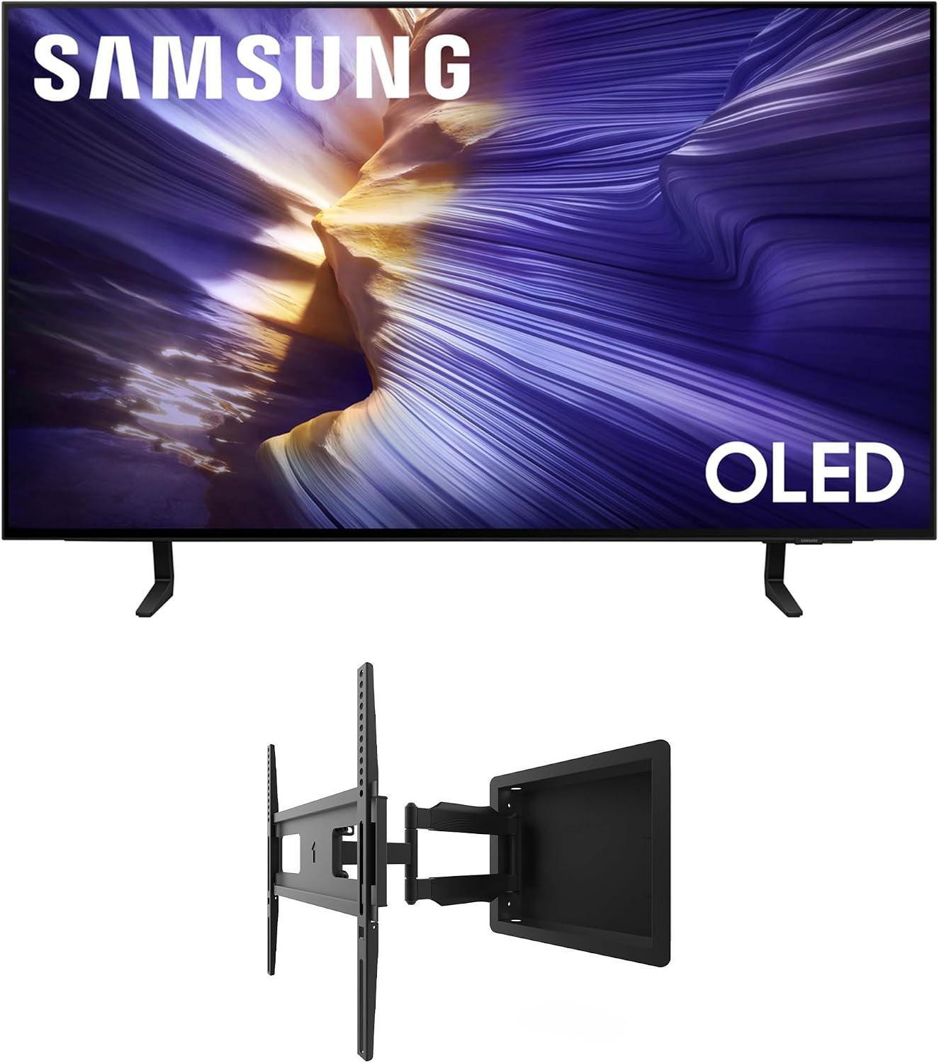 Samsung QN42S90FAEXZA 42 Inch 4K OLED Smart TV with a Kanto R300 Recessed Low Profile Full Motion Wall Mount (2025)