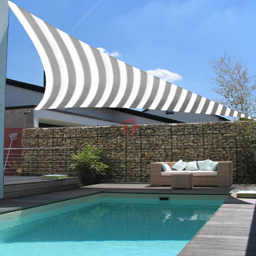 Patio Paradise 20' x 20' x 20' Sun Shade Sail Triangle Canopy Shade Cloth Fabric Sunlight Block Patio Pergola Cover HDPE Deck Awning for Outdoor Backyard Roof Shading, Gray White Strip