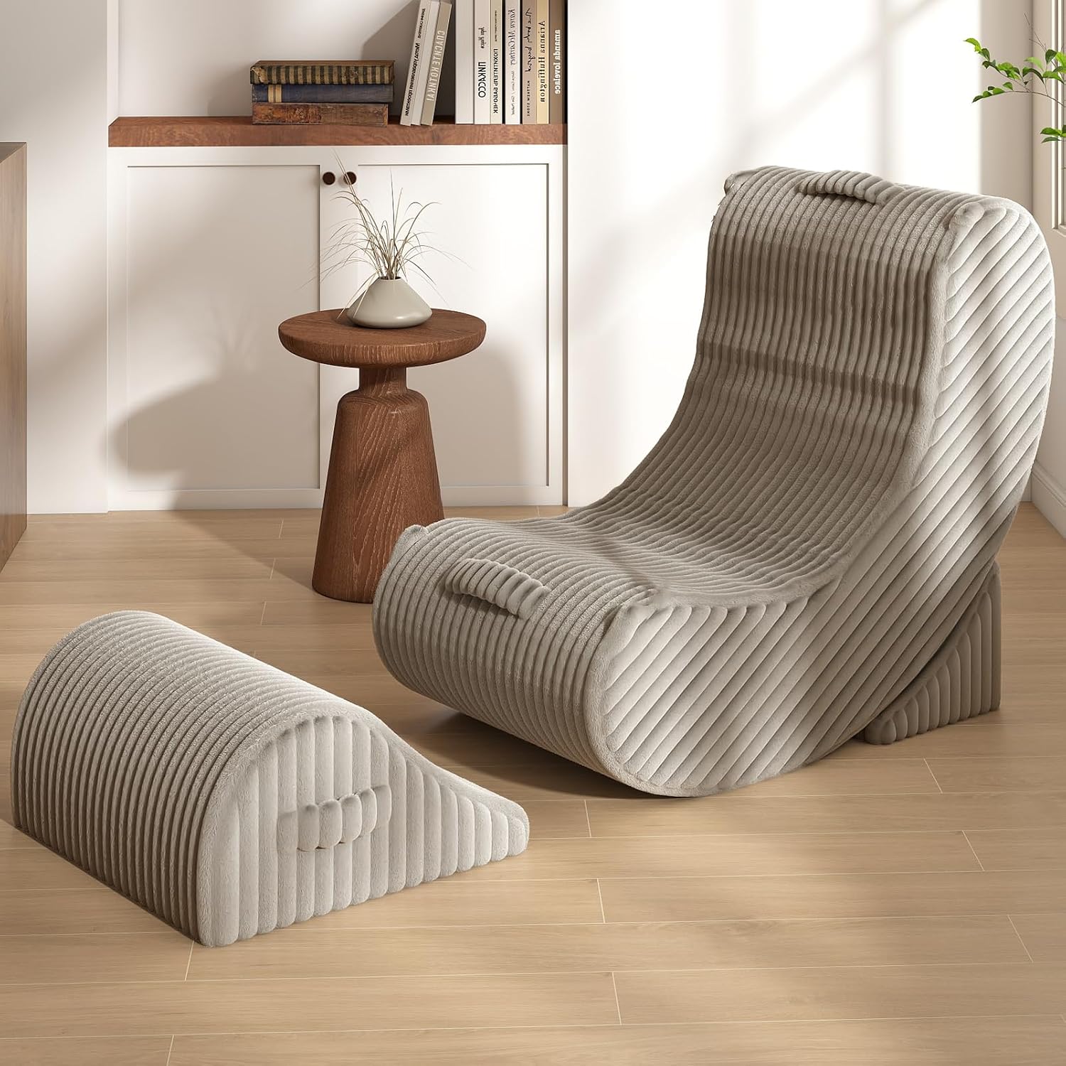 3-in-1 Adjustable Zero Gravity Floor Chair, Oversized Corduroy Boneless Chair for Adults with Memory Foam & Washable Cover, Silent Rocker Recliner Lounge Chair for Reading, Nursing, Gaming, Khaki